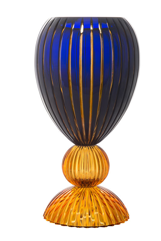 Amber Blue Vase W/Amber Base, large